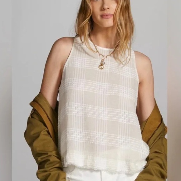 Cloth & Stone Button Plaid Fray Tank linen blend - Picture 1 of 8